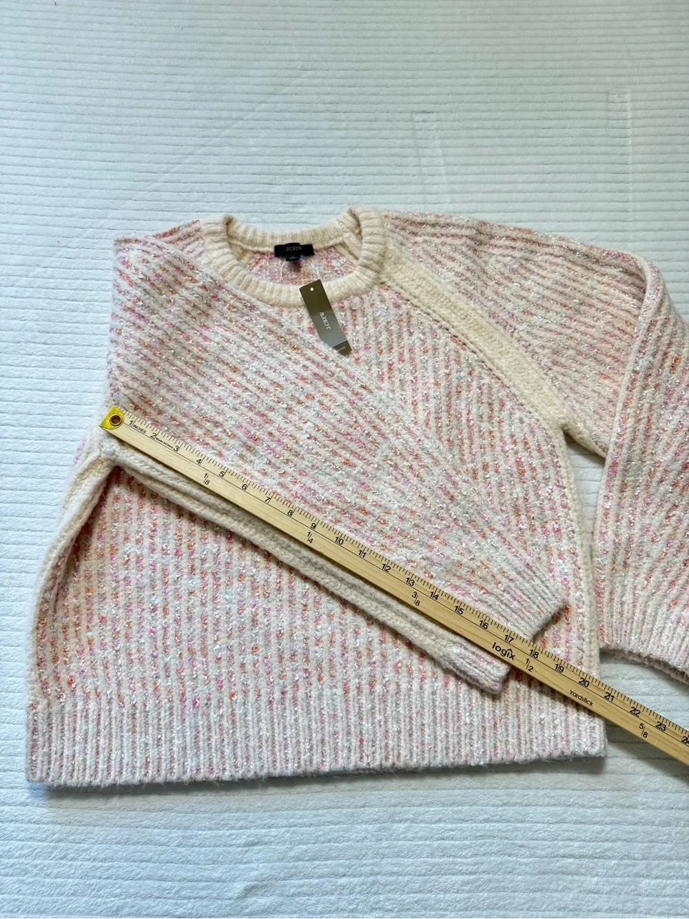 J. Crew Cream and Pink Flecked Ribbed Scoopneck Sweater